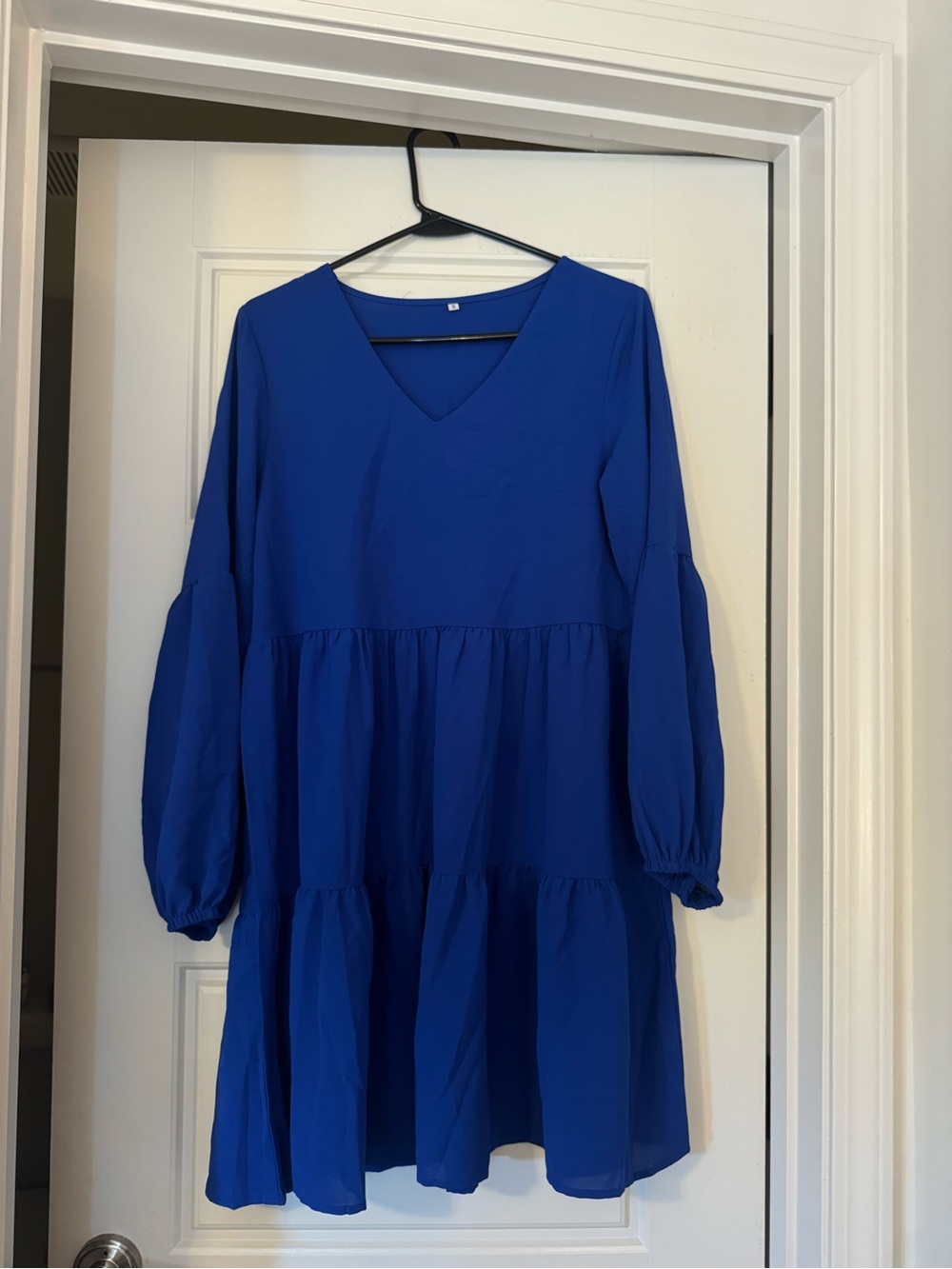 Elegant V-Neck Long Sleeve Blue Tiered Dress